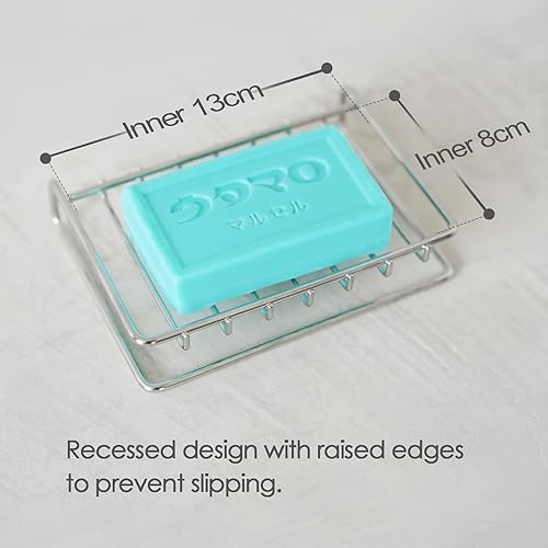 Miniatura 4 de Shimoyama Jabonera de acero inoxidable con bandeja de goteo para fregadero de baño, cocina y ducha, soporte de jabón de secado rápido que mantiene