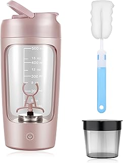WIYETY Coctelera eléctrica con compartimento para polvos: 650 ml batidora automática de proteínas con cepillo, batido de proteínas USB-C recargable, para deportes y fitness, color rosa