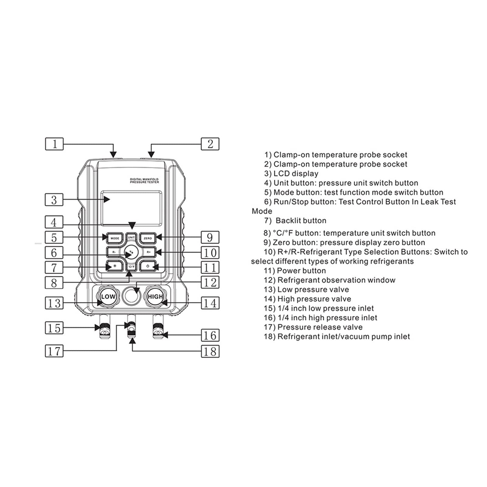DY521 Digital Manifold Meter Refrigeration Vacuum Gauge Pressure Temperature Tester Air Conditioning Tools,Alta precisión(A)