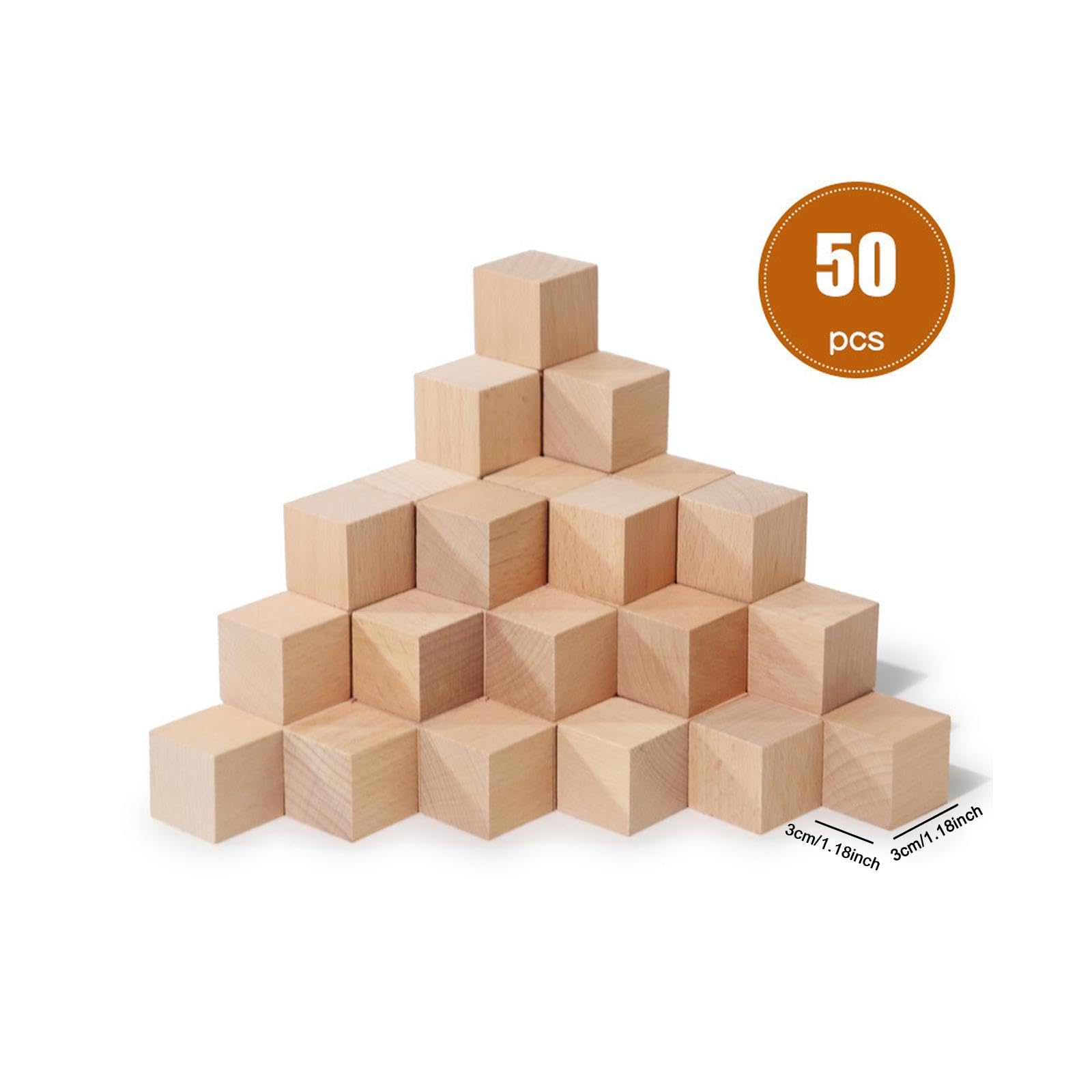 50 Pezzi di Blocchi di Legno per Costruzioni, Giochi di Conteggio, Apprendimento, Mini, Giocattoli di Ordinamento, Piccoli Cubi per Bambini, Marrone, L