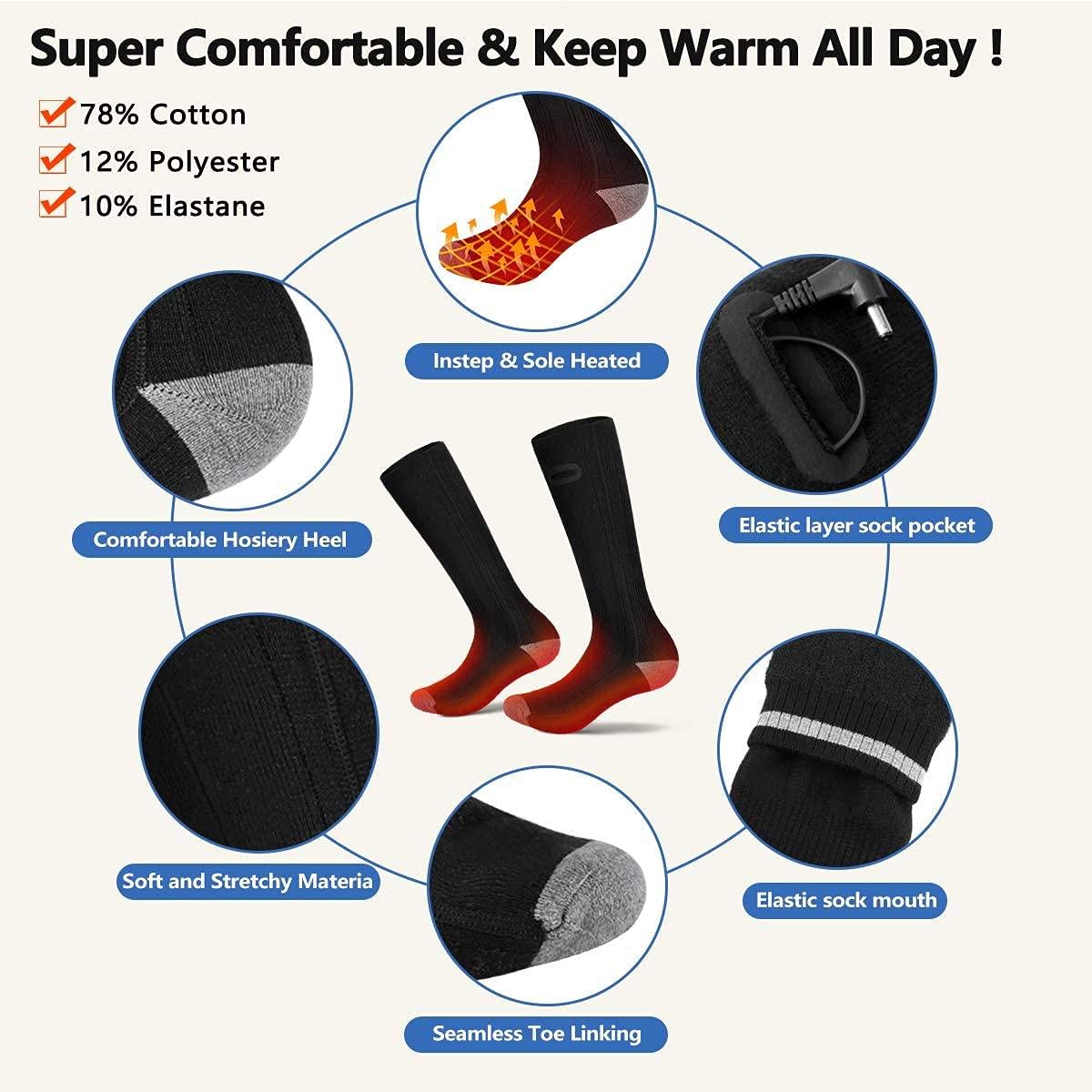 Chaussettes Chauffantes, Chaussettes Chauffe-Pieds Chauffe-Pieds Électriques Homme Femme Chaussettes Chauffantes Électriques Hiver pour Ski Cyclisme Chasse Pêche
