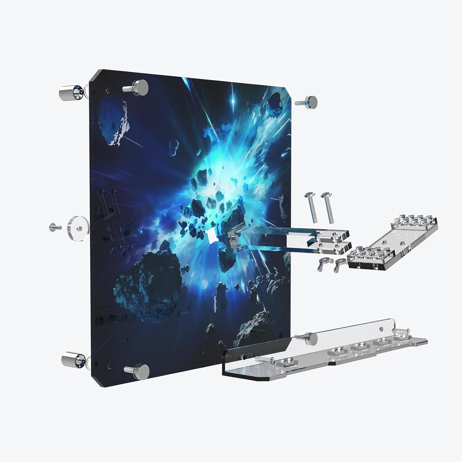Display Wall Board Compatible with Lego Star Wars 75347 TIE Bomber, Premium Acrylic Art Frame with Secure Model & Minifigure Holder, Explosive Space Battle Backdrop, Easy Installation Kit