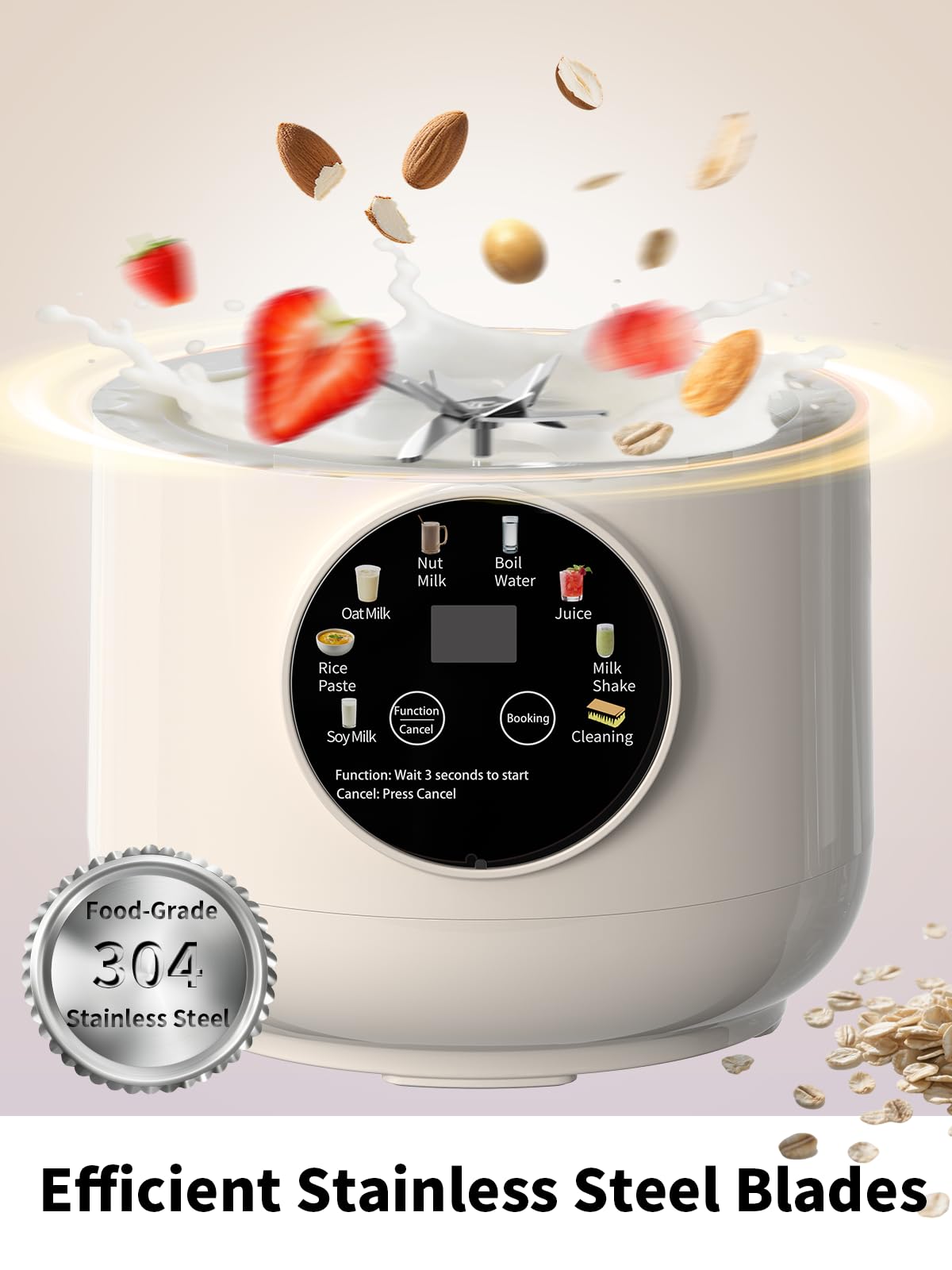 Máquina 8 en 1 para hacer leche de nueces, máquina automática de leche de soja de 50 onzas con 10 cuchillas, licuadora para leche a base de plantas, avena, almendras, jugo, pasta de arroz y más con