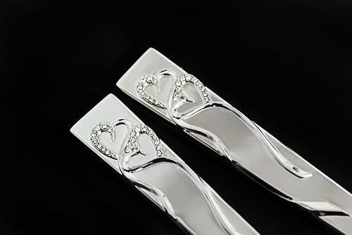 Miniatura 10 de Juego de cuchillos de vidrio para tostadas de boda de oro y plata (juego grabado, plateado)