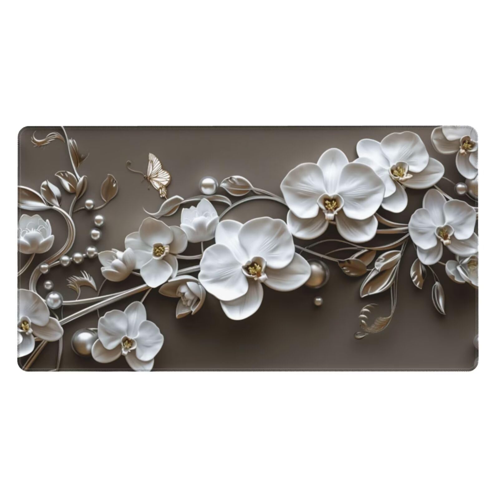 Alfombrilla de Ratón Gaming Grande XXL 1400x600x4mm con Bordes Cosidos, Tela de Micro Tejido, Base de Goma Antideslizante y Mouse Pad, para Teclado Escritorio, PC, Oficina Orquídea Blanca Marrón Y7016