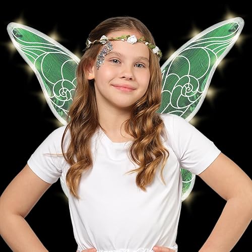 Miniatura 5 de Funcredible Fairy Costume Accessories - Orange Light Up Fairy Wings and Flower Crown, Glitter