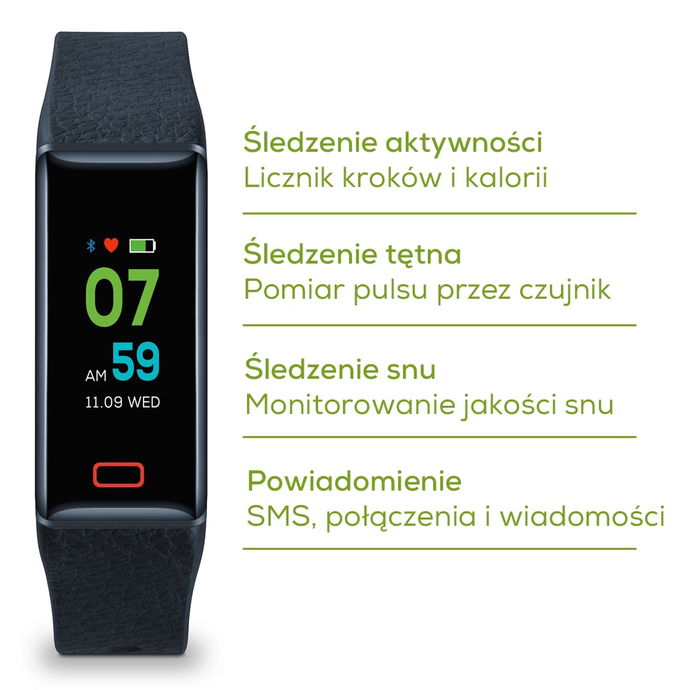 Beurer AS 98 monitor aktywności, bransoletka fitness z pomiarem tętna i monitorowaniem snu, do optymalnej kontroli ruchu z kolorowym wyświetlaczem dotykowym i aplikacją 676.68, 1 sztuka (1 opakowanie)
