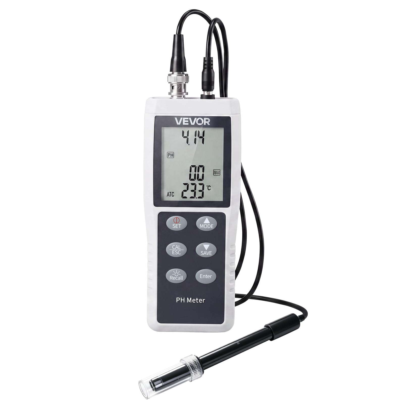 VEVOR pH-Meter, Messbereich 0–14, Wasserdichte Sonde (IP68), 3-Punkt-Automatikkalibrierung, Tragbares Tester-Set mit Kalibrierpulver, Temperatursonde & Tragetasche, für Trinkwasser & Hydrokultur