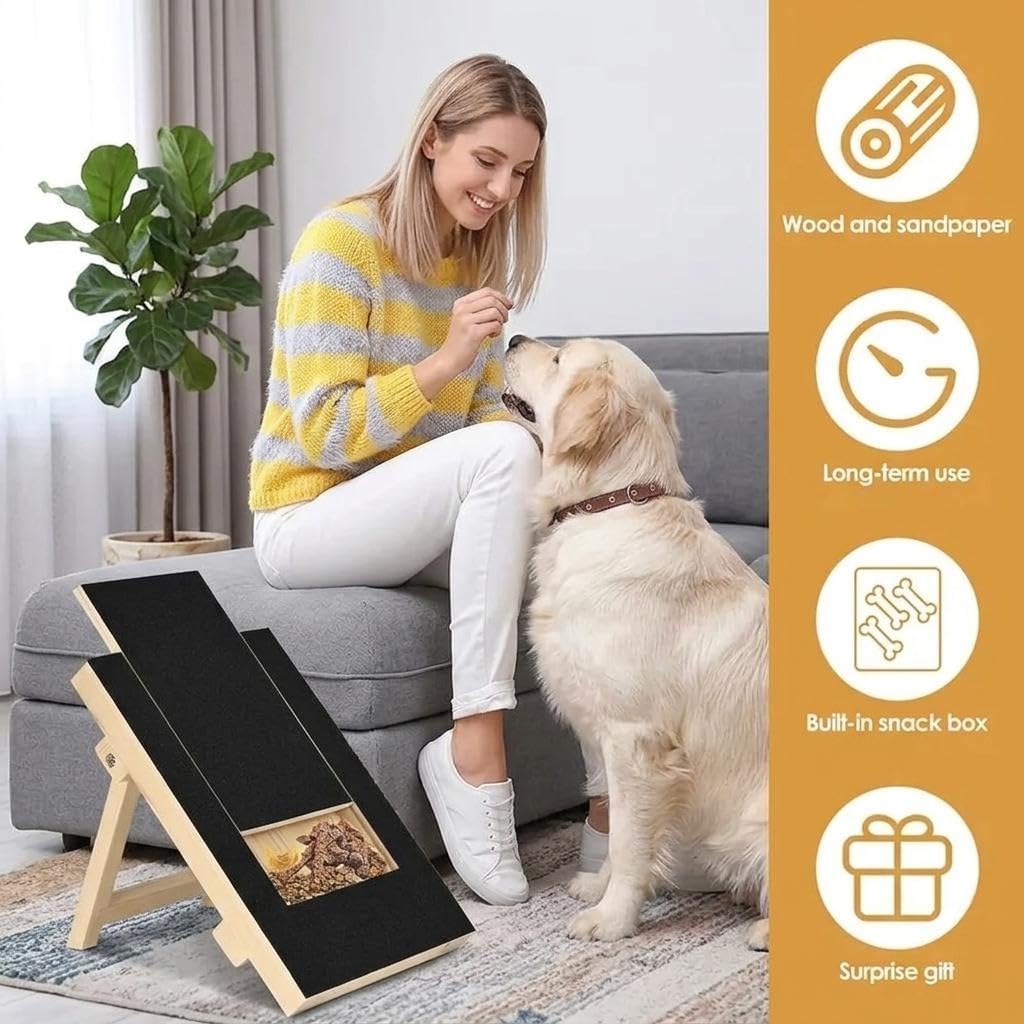 Dog Nail Scratch Board - with Treat Draw - Dog Scratch Pad for Nails, Durable Wooden Nail Filing Board with Treat Drawer, (for All Dogs Sizes, Foldable)