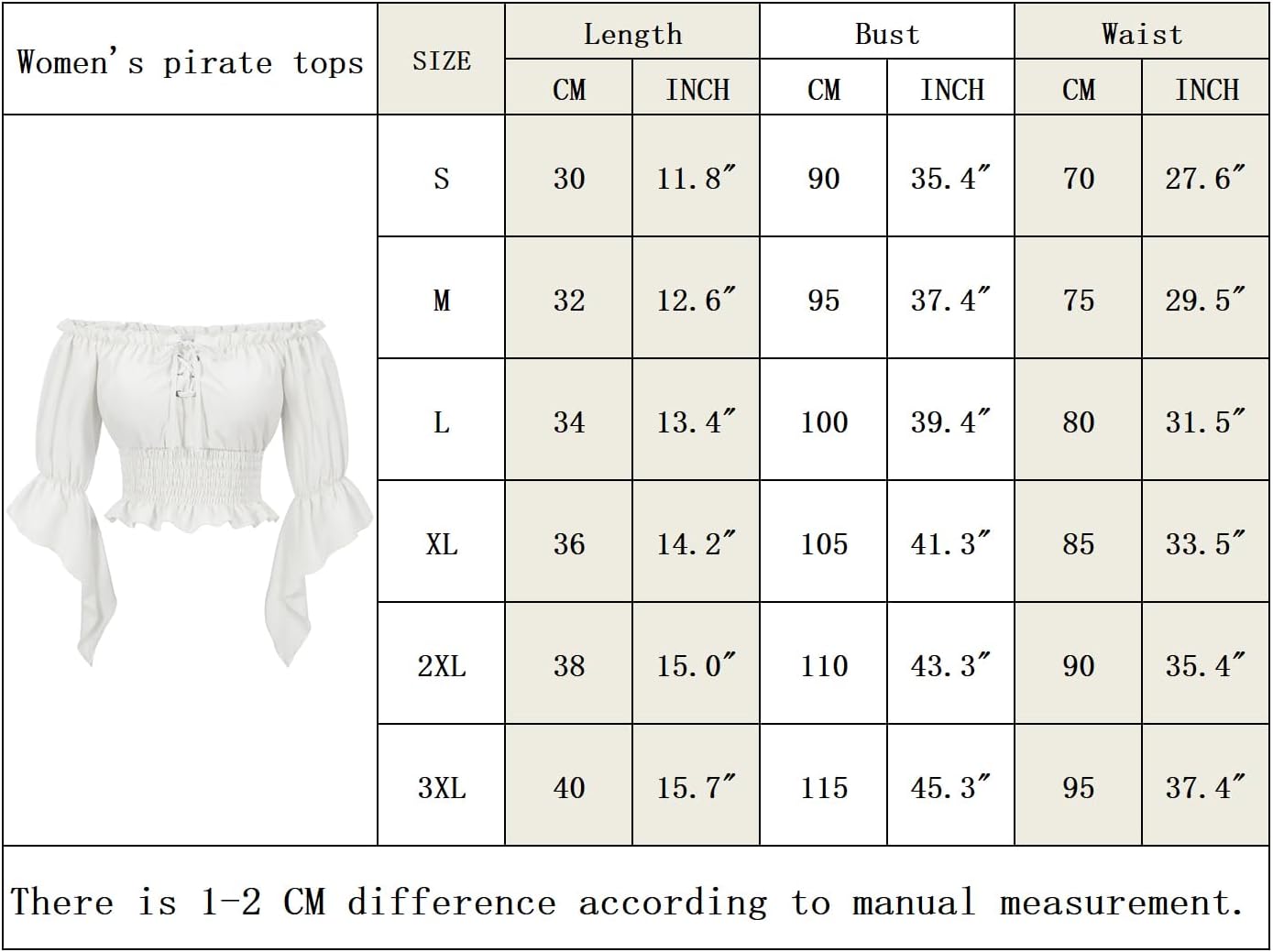 Womens Renaissance Victorian Peasant Shirt Pirate Blouse Cosplay Costume Bell Sleeve Tops - Image 7