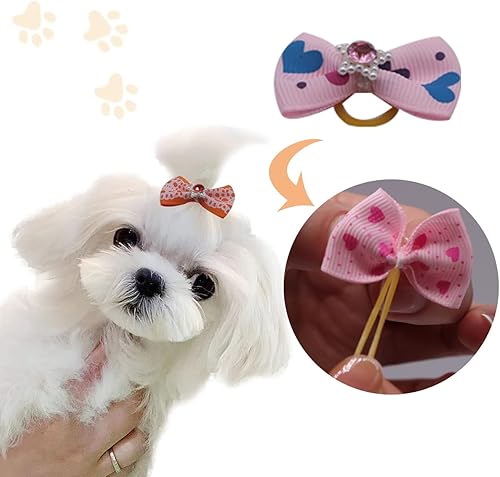 Miniatura 3 de Ewanda store 60 lazos para el pelo de perro, pares de perlas de diamantes de imitación, flores, topknot, lazos para perros, lazos para el pelo para