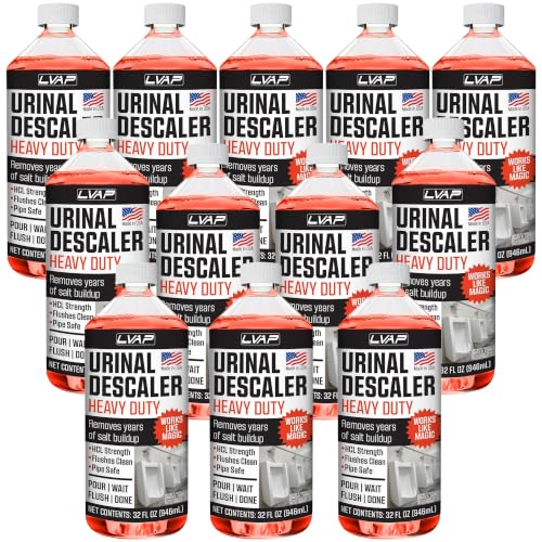 LVAP Heavy Duty Urinal Salt Remover – Made in USA – Commercial Grade Urinal Drain Cleaner & Odor Eliminator. Removes Salt, Calcium, Rust and Scale Build Up – 32 fl oz Bottles - 12 Pack