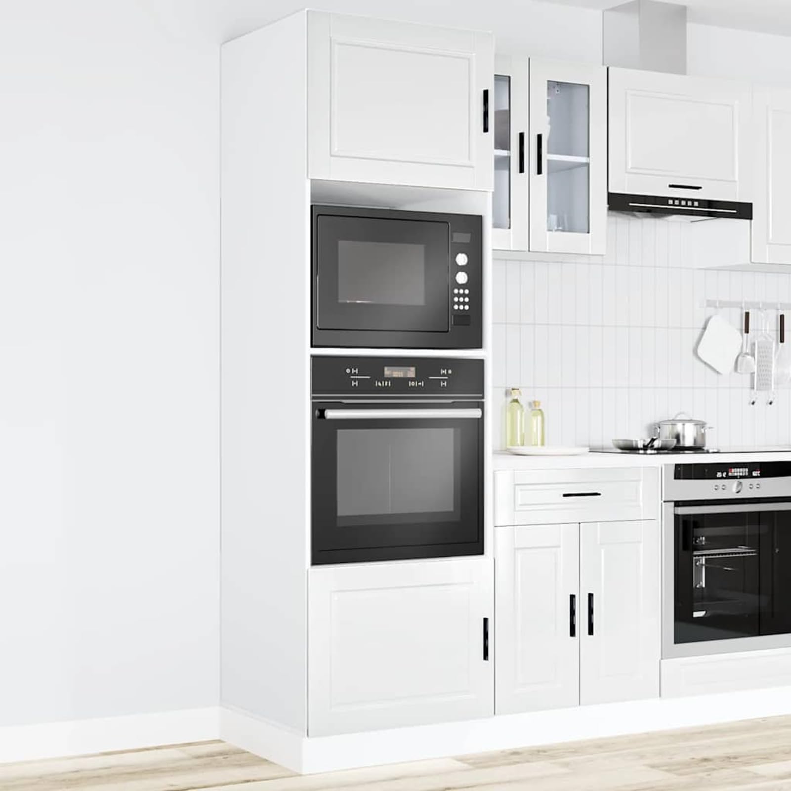 Homgoday Herdumbauschr?nke 2 STK. Porto Hochglanz-Wei? Holzwerkstoff Schrank Model3315053