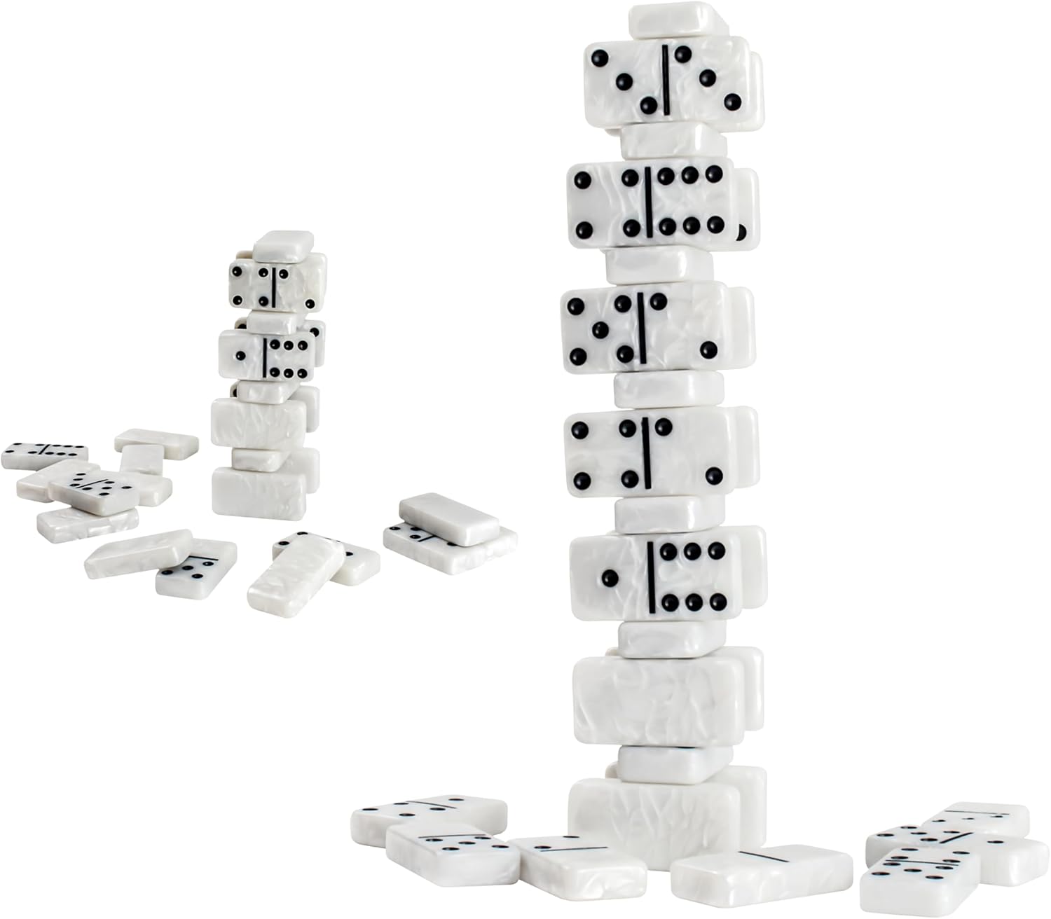 Dominos Set for Adults, Double 6 Domino Set, 28 Jumbo Marbleized White Tiles, Dominoes Set for Adults and Kids - Classic Board Games for Family & Travel (in Rhomb Pattern Leather Case)
