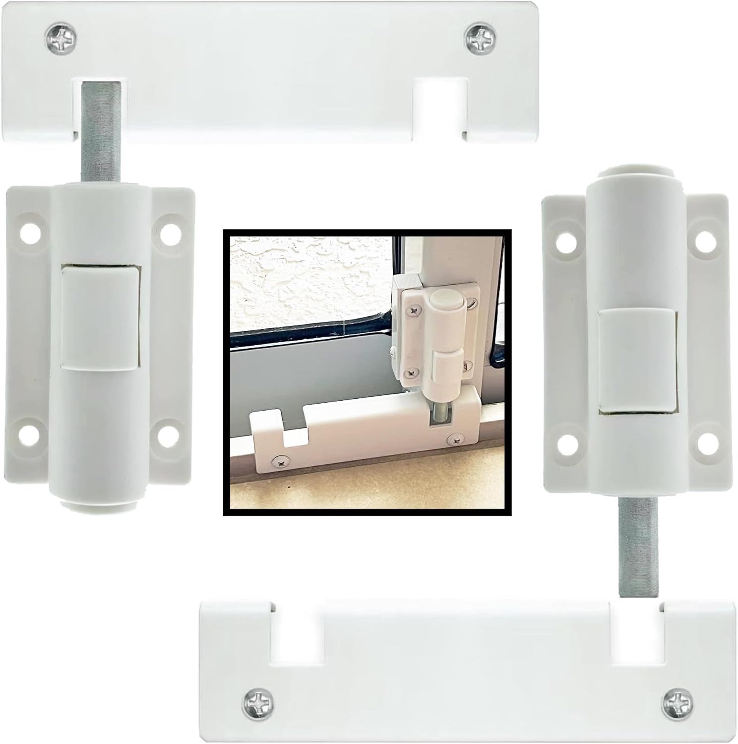 2 Pack Sliding Patio Door Foot Kick Lock, A Secondary Childproof Additional Security, Universal Fits for Any Sliding Door and Window Top or Bottom Rails, White