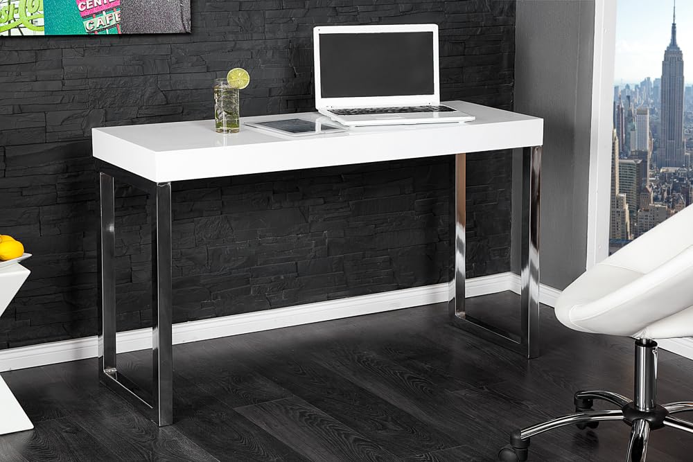 riess-Ambiente Design Konsole White Desk 120cm weiß Hochglanz Bürotisch Computertisch Flurtisch Tischplatte inkl. Gestell Konsolentisch Ablagetisch Ablage