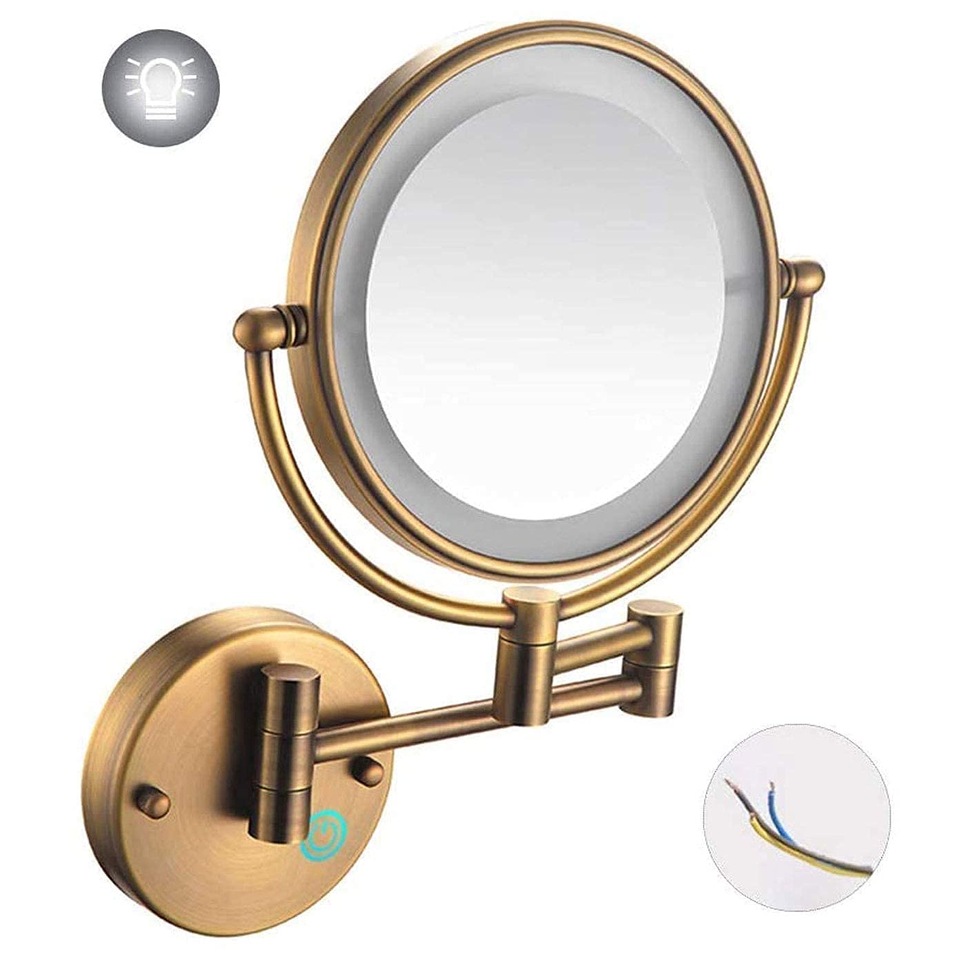 Miroir Maquillage Mural LED 10 Pouces AMUCK Cuivre Antique Style Rétro Luxe