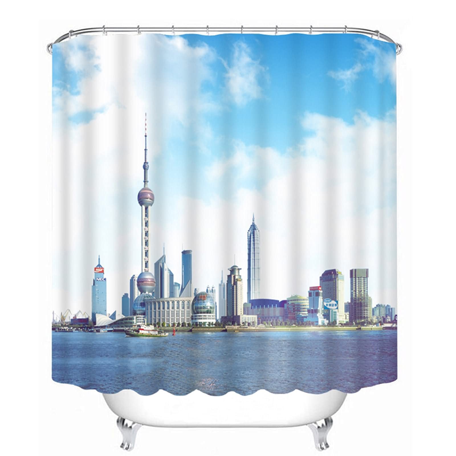 Rideau de douche japonais 200x180cm bleu 3D KnSam Perle de L'Orient