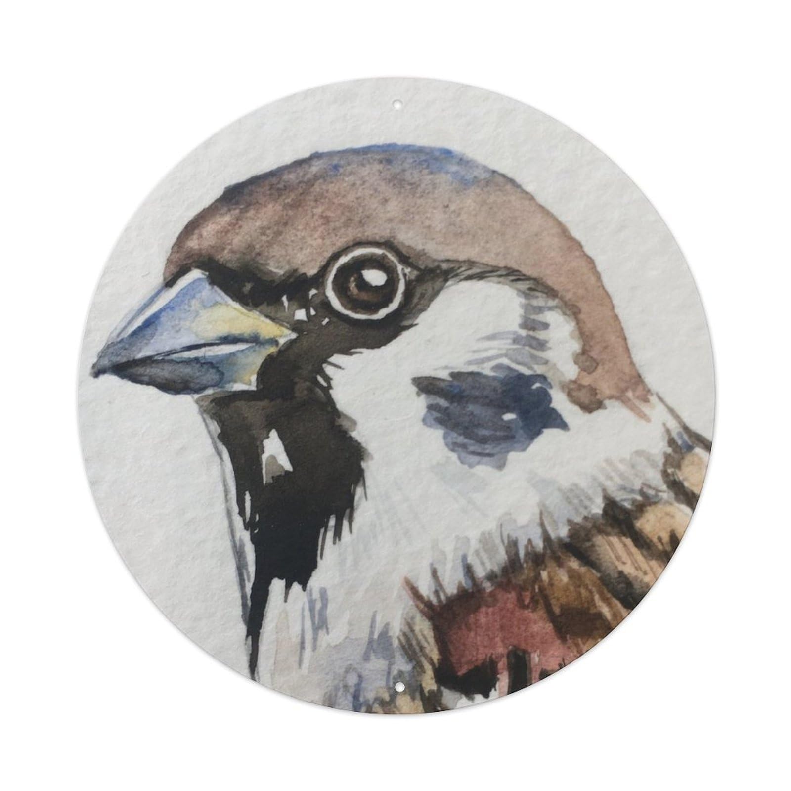 Animal Birds Artwork Sparrow Vintage Metal Tin Sign Plaque Wall Decor for Cafe, Club Bar, Office, Garden Metal Poster 8x8Inch
