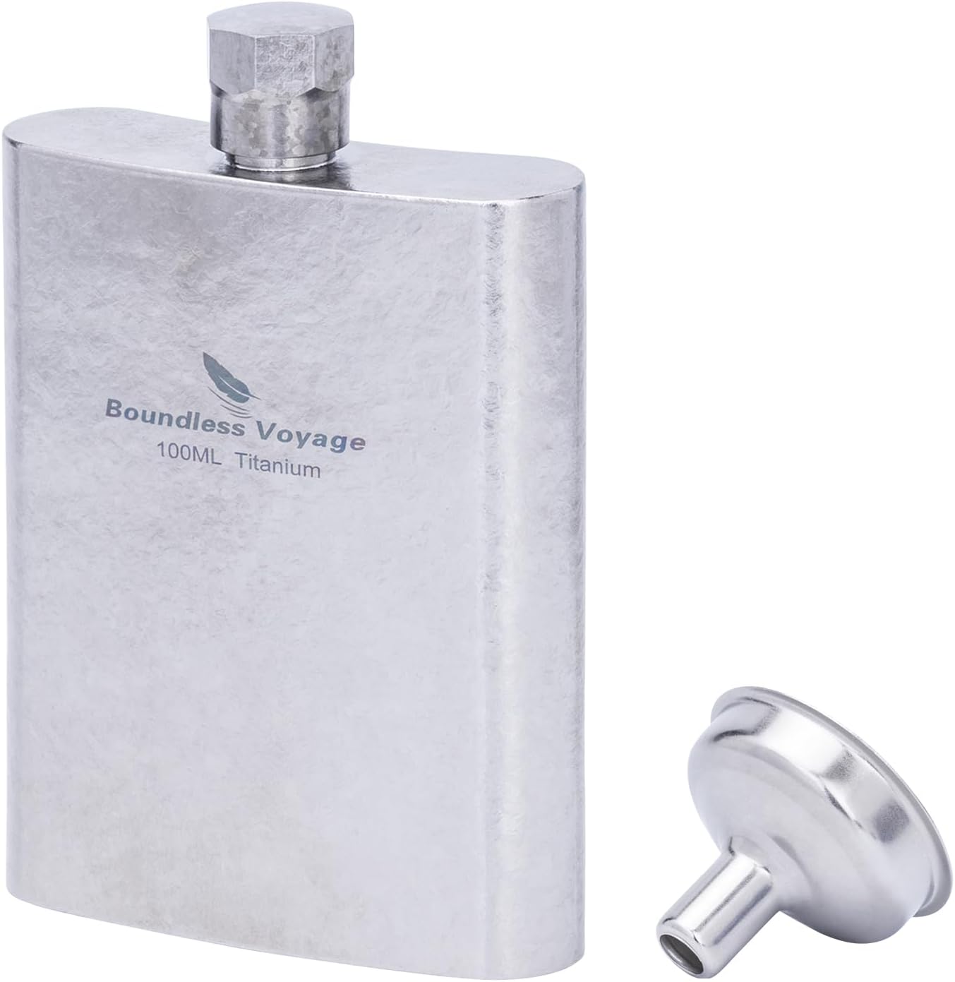 iBasingo 100ml Titanium Hip Flask with Stainless Steel Funnel Ultralight Travel Pocket Spirit Bottle for Whiskey Vodka Liquor Outdoor Travel Mini Metal Wine Pot for Men & Women Ti3262D (Silver)