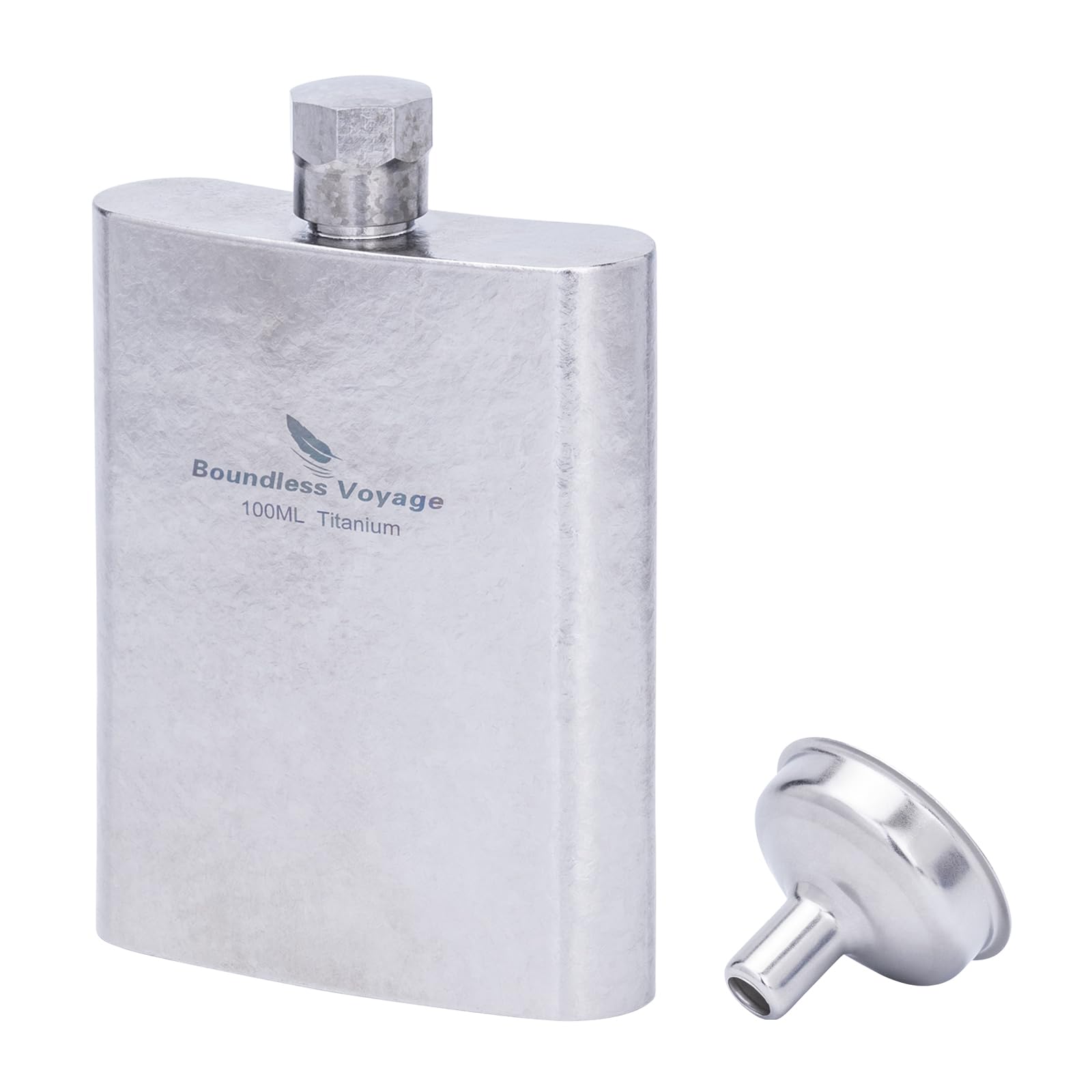 iBasingo 100ml Titanium Hip Flask Ultralight Travel Pocket Spirit Bottle for Whiskey Vodka Liquor Outdoor Travel Mini Metal Wine Pot for Men & Women Ti3262D (Silver)
