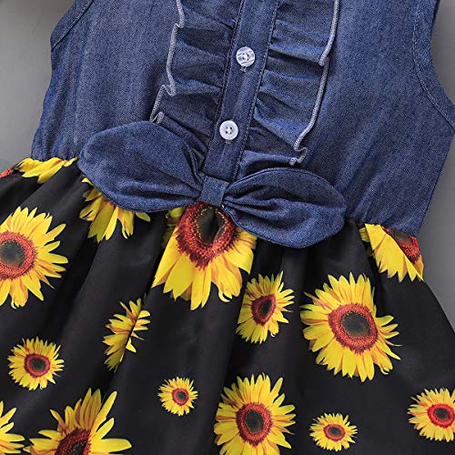 Kucnuzki Toddler Girl Outfits Baby Sunflower Princess Dresses Denim Summer Sleeveless Clothes Jean Tutu Skirts For Girls 3-4T (Flower+Black) #TOP4