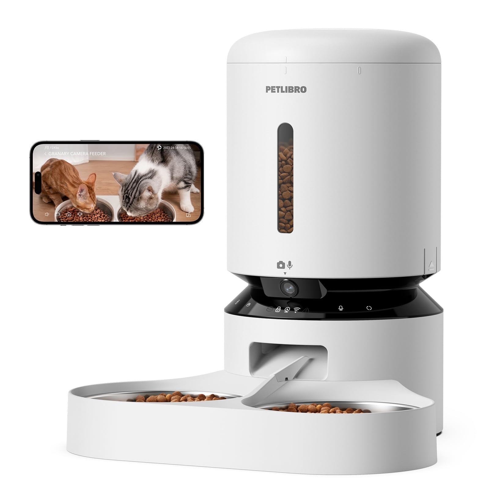 PETLIBRO 5G & 2.4G WiFi automatyczny dozownik karmy dla kotów z kamerą, 5 l 1080P HD automatyczny dozownik karmy dla psów z 2 miskami ze stali nierdzewnej, 1-10 past/dzień, sterowanie aplikacją, USB i