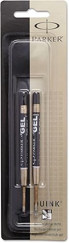 PARKER QUINK - Recambios de tinta de gel para bolígrafo, punta media, negro, 2 unidades