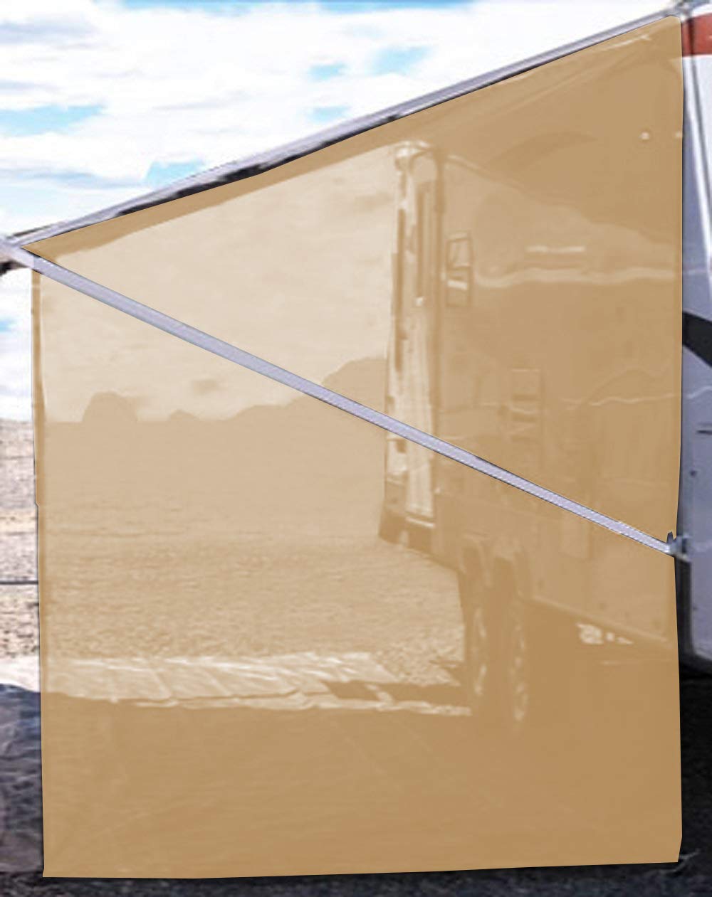 Tentproinc RV Awning Side Shade 9'X7' - Beige Mesh Screen Sunshade Complete Kits Camping Trailer Canopy UV Sun Blocker - 3 Years Limited Warranty