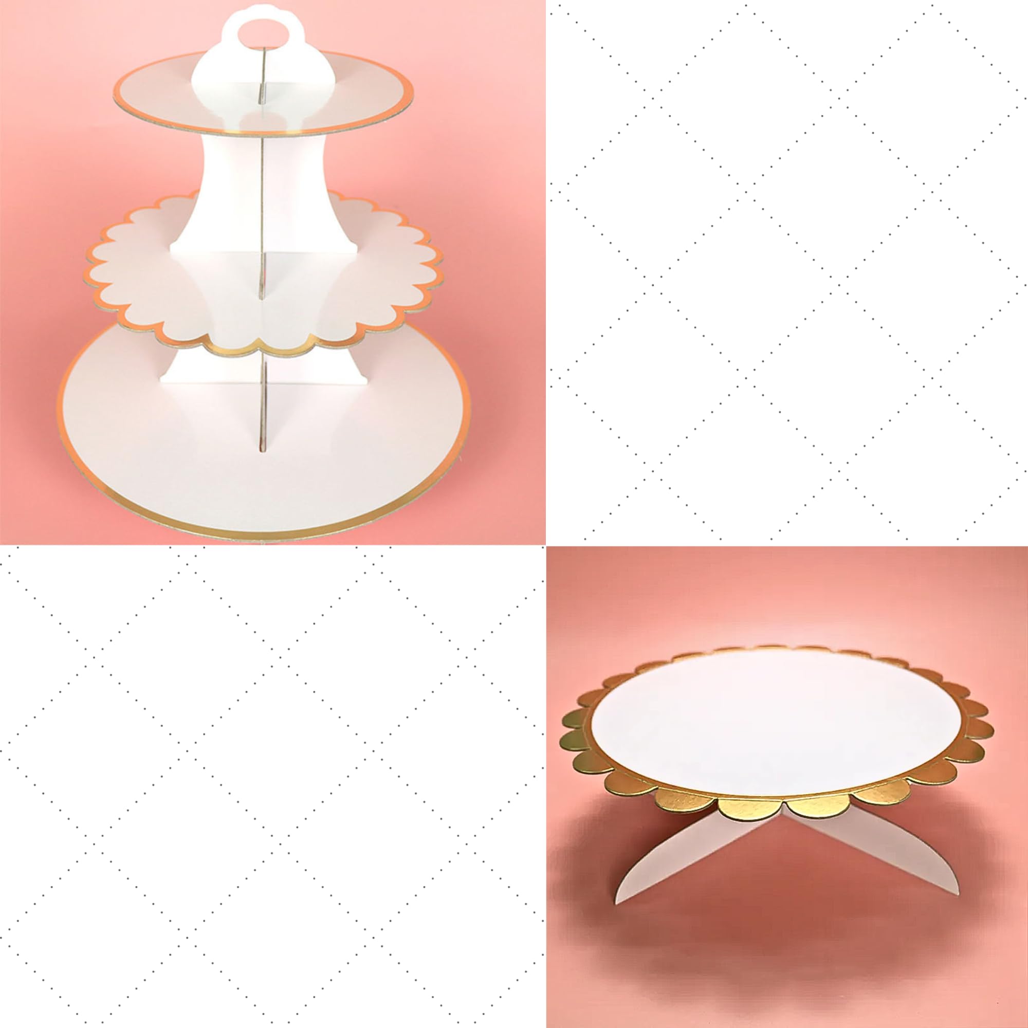 Cake Stand,3 Tier Cupcake Stand Dessert (Cardboard), Candy Buffet Serve Supplies for Birthday, Wedding, Baby Shower Party Decoration. (White [ Cake stand + 3 tier Cupcake stand])