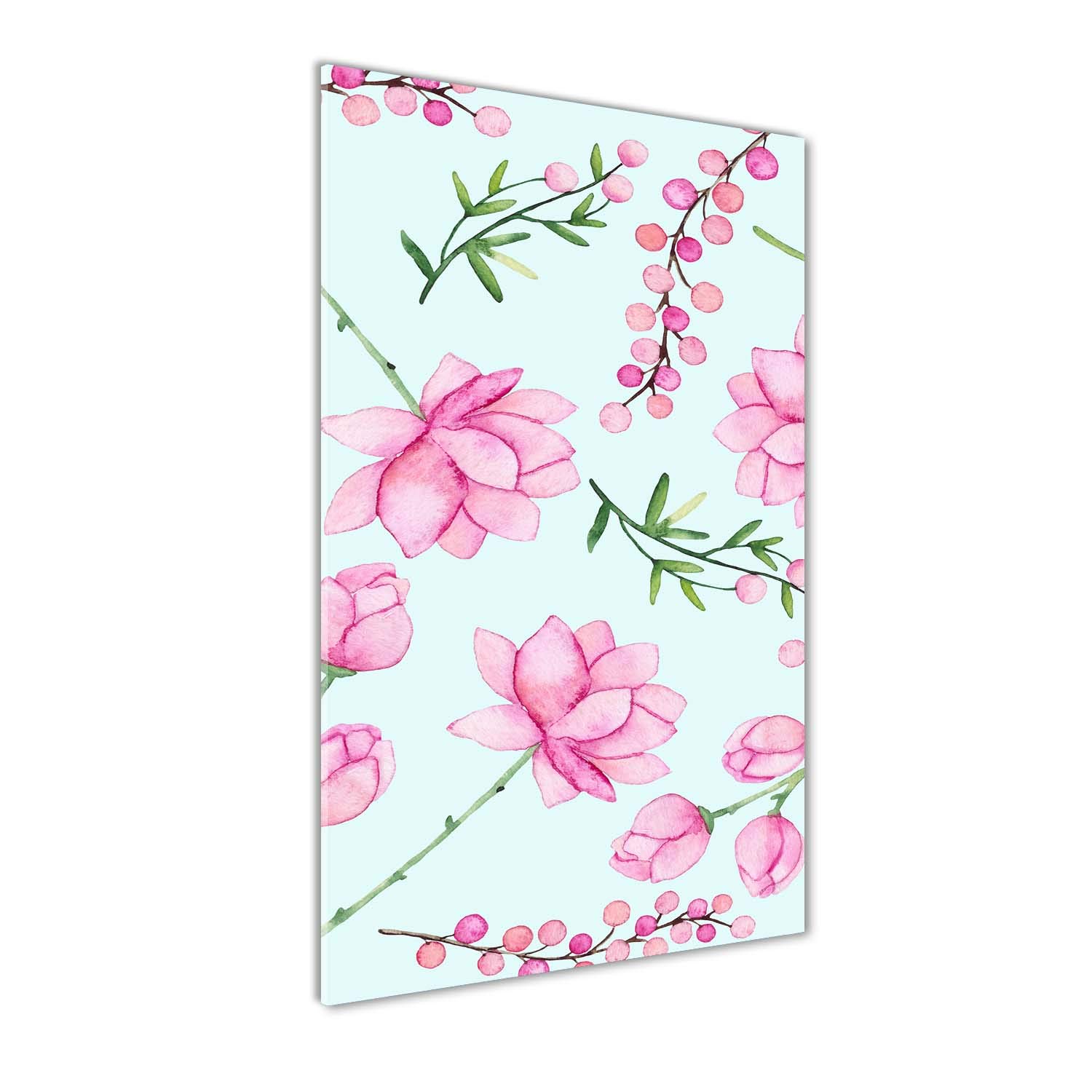 Impression sur verre 60x120 cm de fleurs et baies rose tableau panoramique