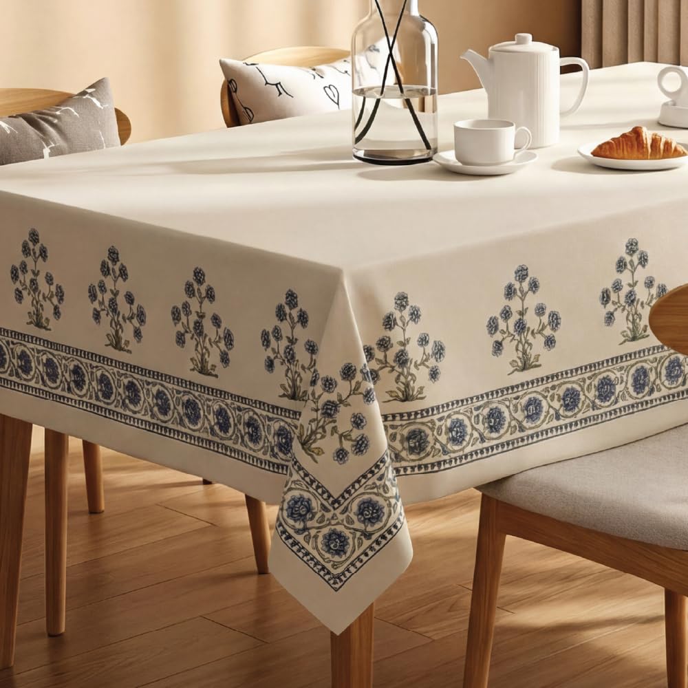 Urban Space Sicilia Table Linen Collection - Premium Water & Stain Resistant Dining Table Cover for 6 Seater, Anti Skid Table Cloth for Center Table, 1 Piece (Indigo Day, 52" x 92")-picture-22