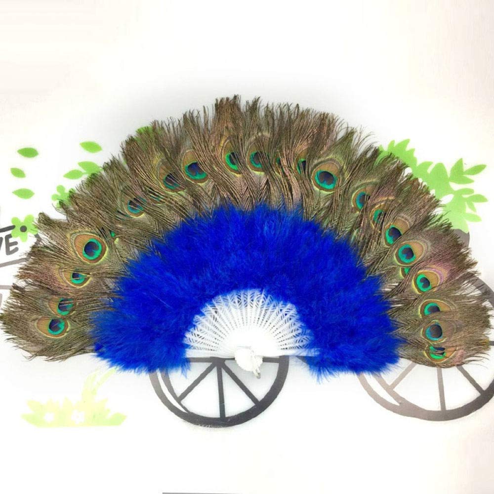 Abanico de plumas azul estilo chino plegable para regalos de boda memorables