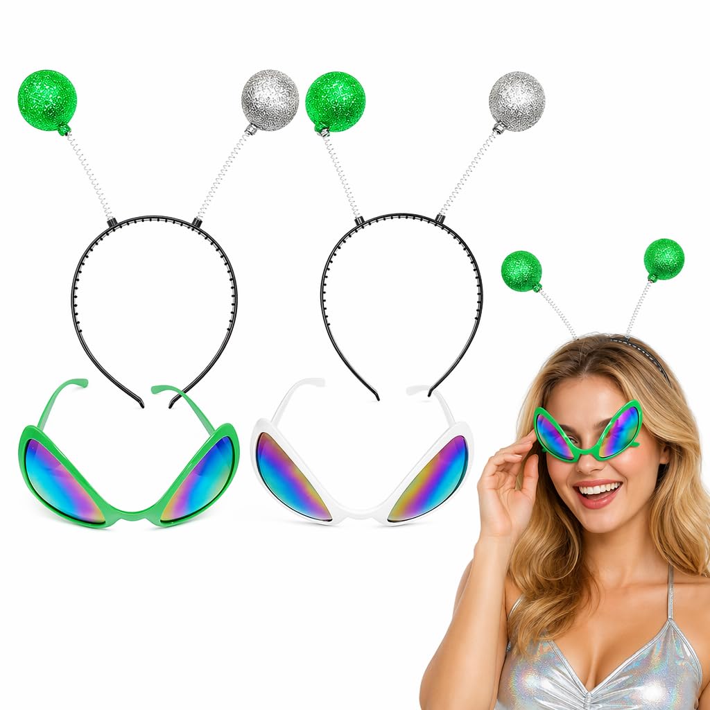 Eivxxky 4 Pcs Alien Costume Set, Alien Headband and Glasses