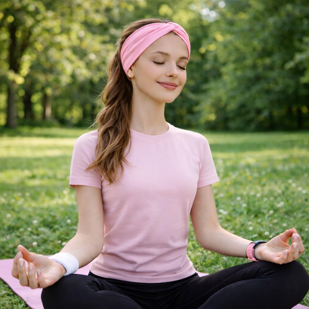 Wide Headbands for Women – Soft Cotton Twist Headband, 3.95" Extra Wide, Non Slip Workout Yoga Hair Band – One Size