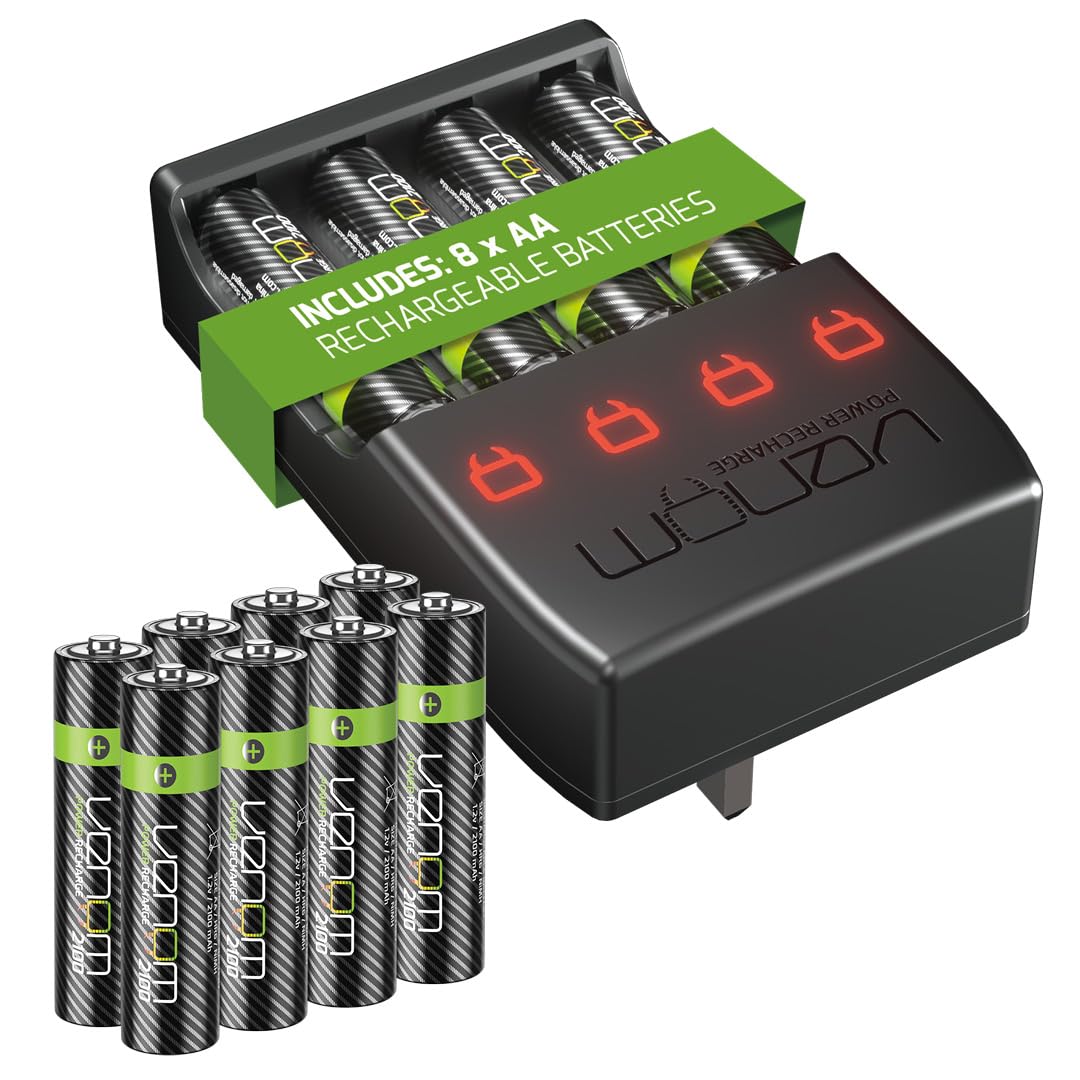 Venom Pro Charge Plug In Wall Battery Charger plus 8 x AA Rechargeable Batteries