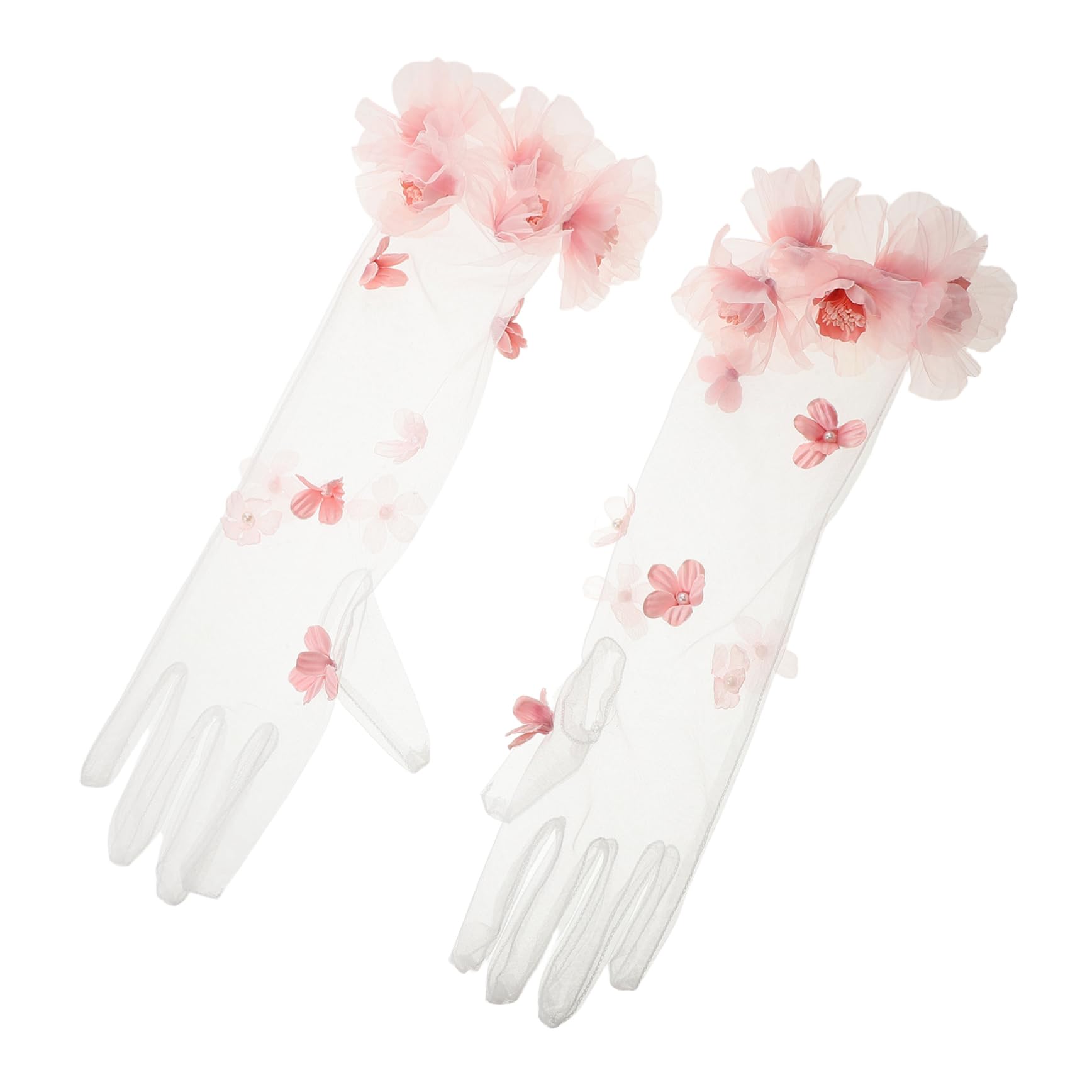 Guantes largos de tul rosa cómodos y elegantes para bodas 8
