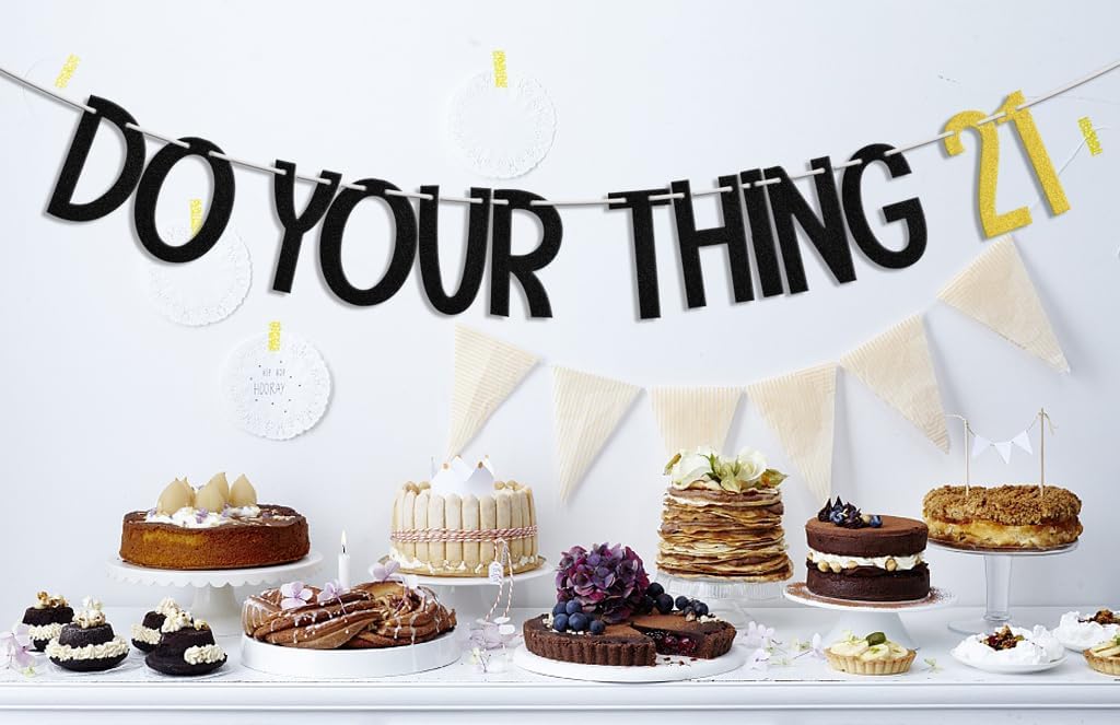 Do Your Thing 21 Banner, Happy 21st Birthday Decorations, Finally 21, Cheers to Twenty First Birthday Anniversary Party Supplies Gold Black