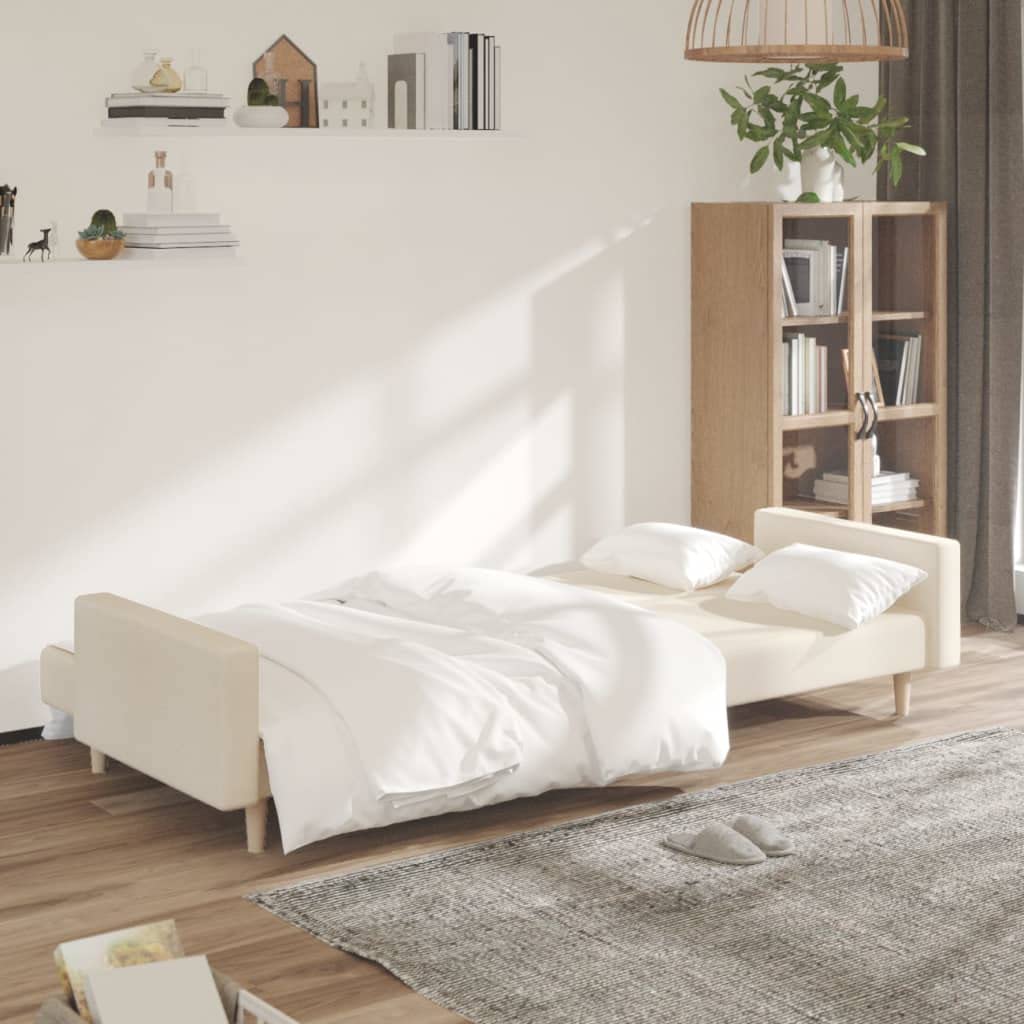 Sofá cama de 2 plazas de tela crema con espacio de almacenamiento y respaldo, 220 x 84,5 x 69 cm, cojín cómodo, adecuado para salón, habitación de invitados, apartamentos pequeños, salón