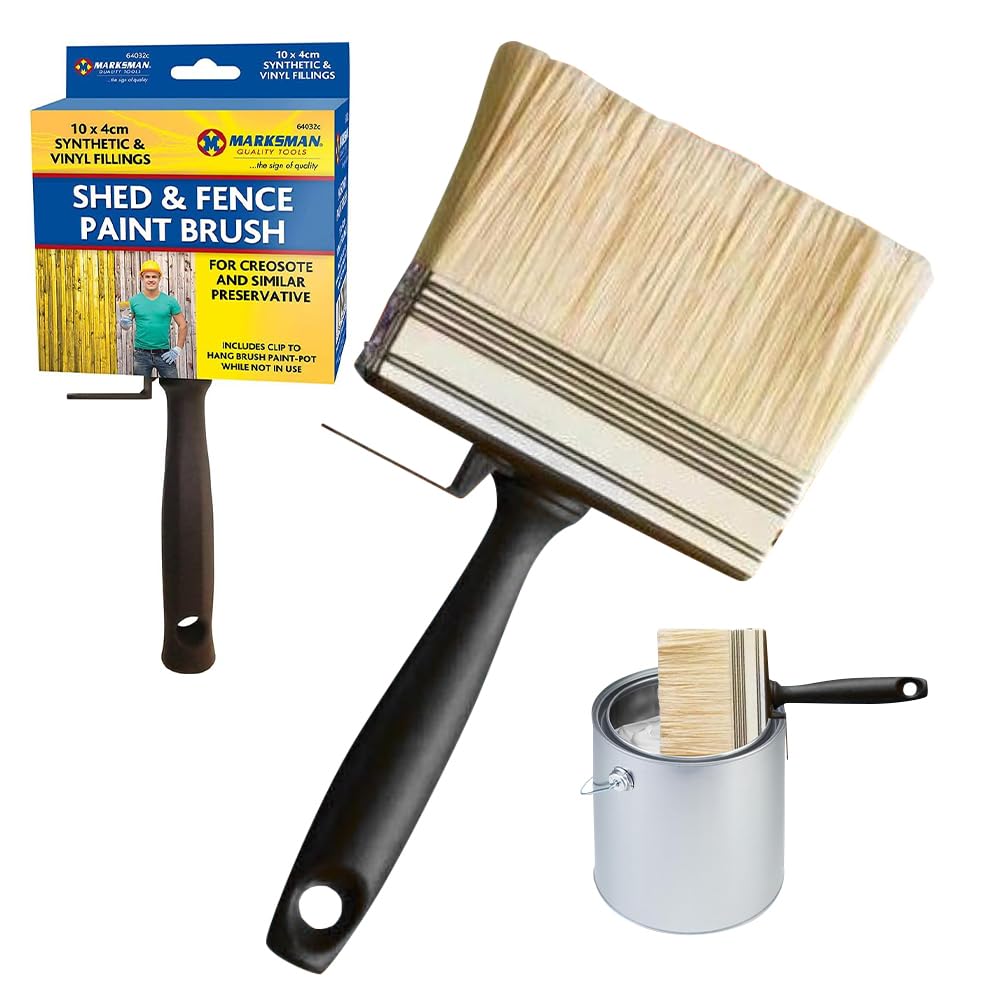 Set Of 2 Shed & Fence Paint Brushes - For Decorating & Painting | Professional, Long Lasting Hand Tool | Includes Clip To Hang Brush When Not In Use - Heavy Duty