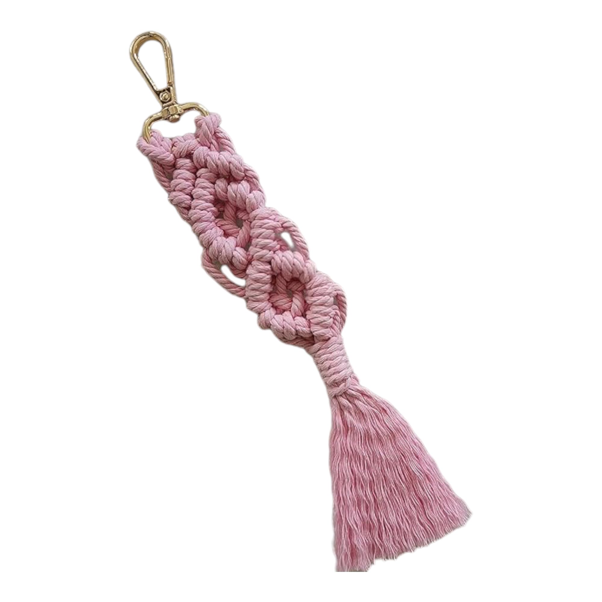 Knot-it-All by Qudsazz Handmade Keychain, Handmade Gift, Macrame Keychain, Golden Hook, Macrame Gift, Car Purse Keychain (Pink)