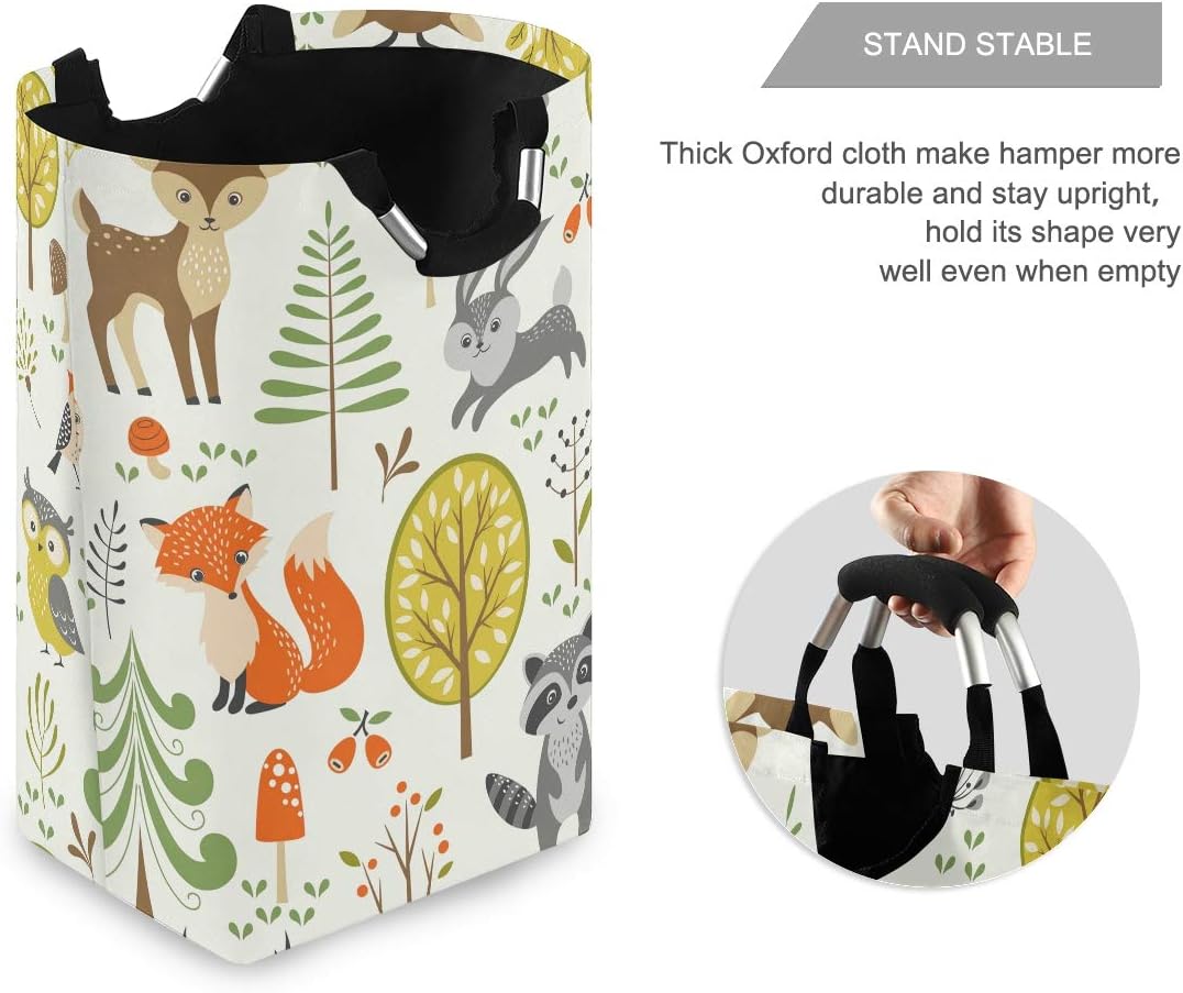 Bolaz Laundry Hamper Bucket Cute Woodland Animals Trees Mushrooms Berries Collapses Laundry Basket Washing Bin for Home Organizer Nursery Storage Baby Hamper Kids Room