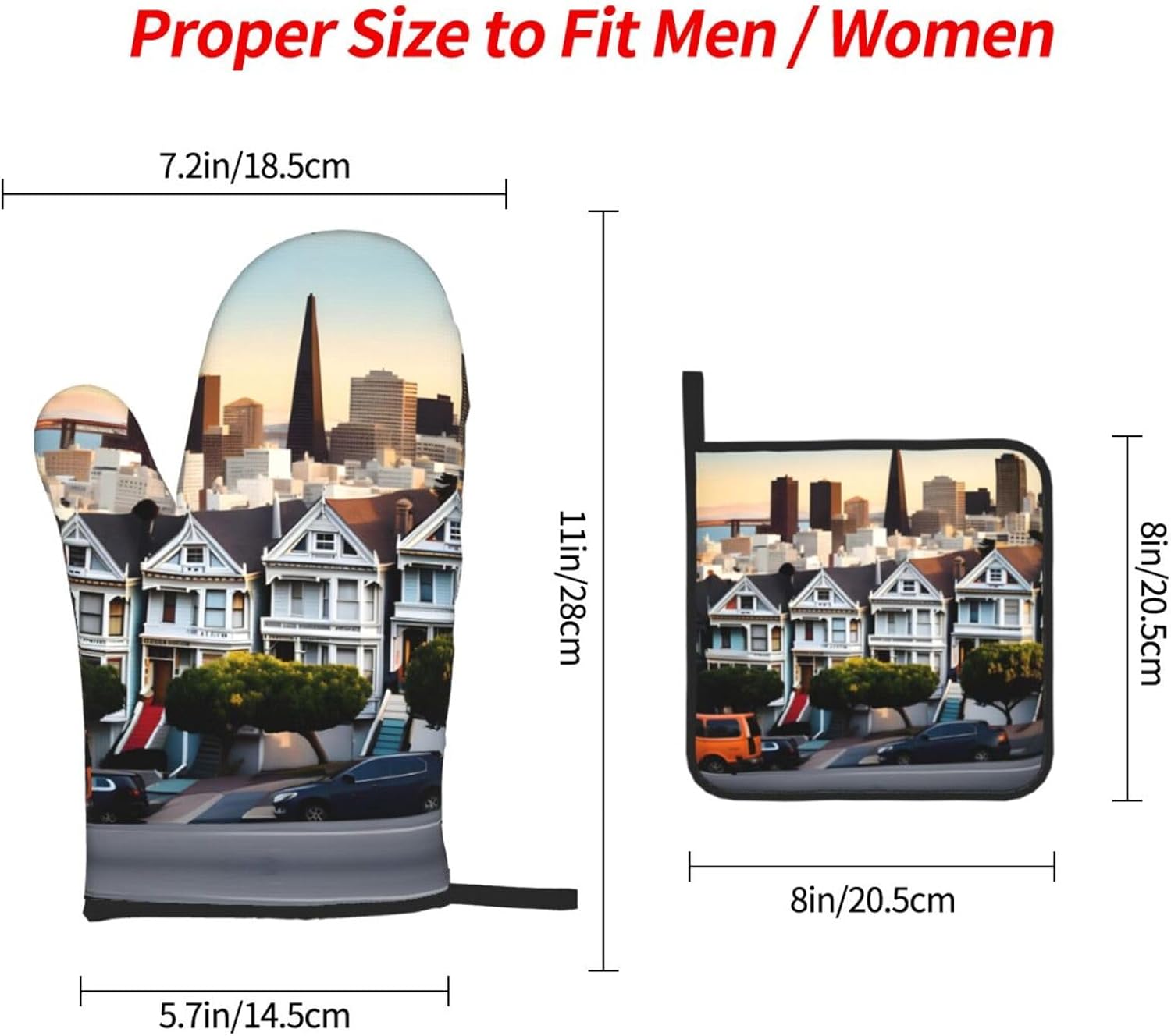 san Francisco Print Heat Resistant Microwave Gloves, Used for Baking, Cooking, and Fashion Kitchen Essentials