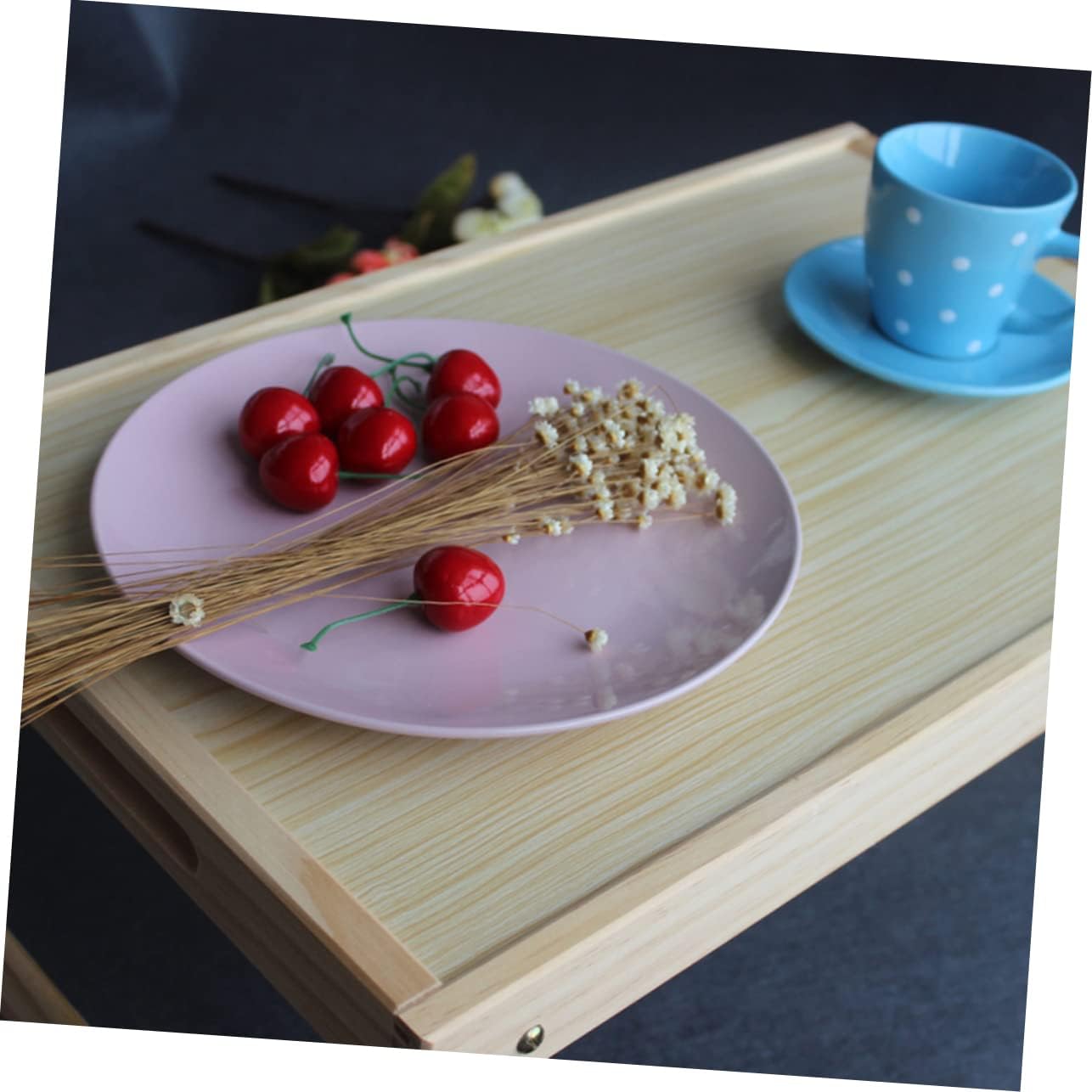 Gadpiparty Wooden Tea Tray Bed Desk Foldable Laptop Table Solid Wood Serving Tray for Breakfast Bedside Table Sturdy Legs