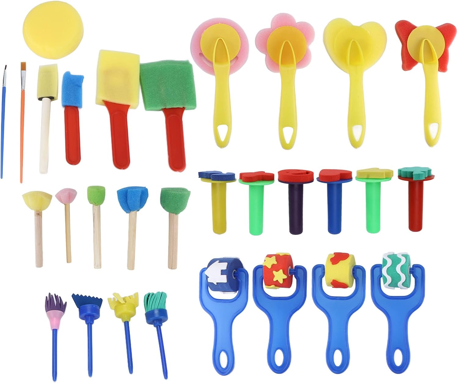 1 Set 30 Pcs Kids Paint Brushes, Colorful Toddler Paint Brushes, Reusable Paint Sponge Foam Brushes for Children's Drawing Tools and Graffiti