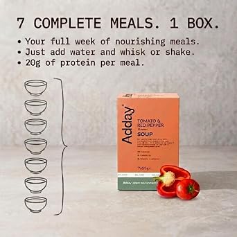 Adday Meal Replacement Soup - Tomato & Roasted Pepper - 7 Meals | Meal Replacement Soup, 20g Protein, Low Calorie Total Diet Replacement, Vegetarian, Gluten Free & Halal