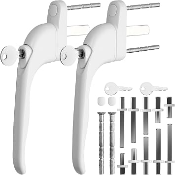 Neoteck 2Pcs White UPVC Window Handle Universal Espag Key Lock 5 Spindles