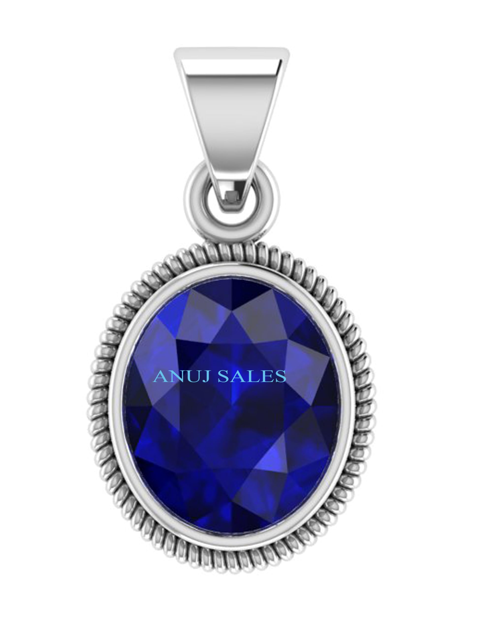 anuj sales 8.25 Ratti Blue Sapphire Pendant Nilam/Neelam Stone Silver Locket for Men and Women-picture-3