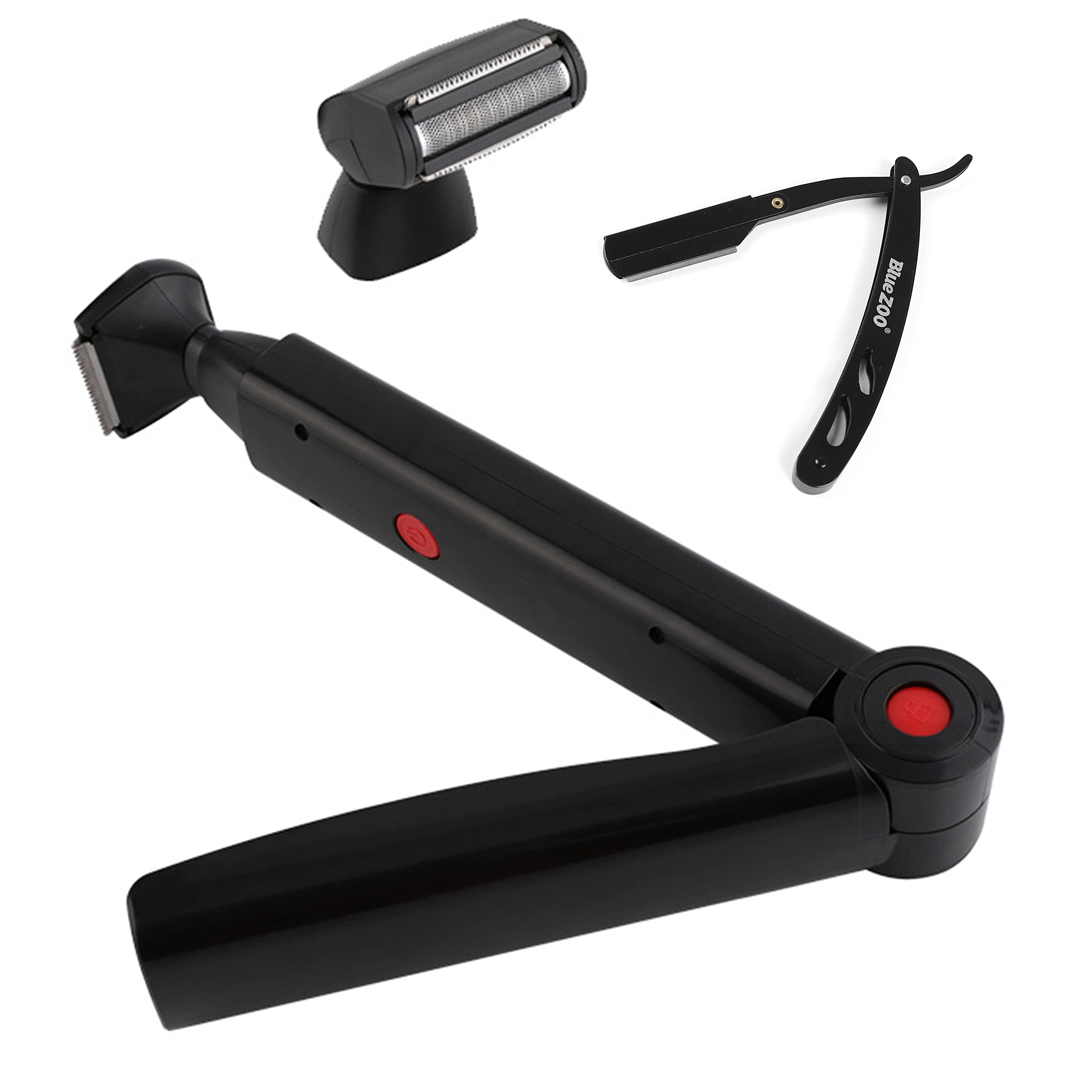 FERRISABack Shaver for Men with 2 Shock Absorber Flex Heads, Ergonomic Handle,Shave Wet or Dry, Power Hinge Electric Back Hair Shaver (with Facial Razor)