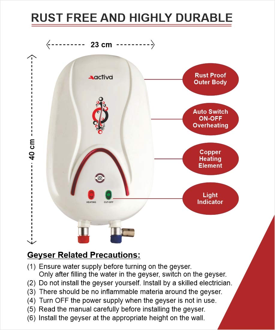Buy ACTIVA 3 LTR. Instant 3 KVA Anti Rust Coated Tank Geyser with Full ABS  Body, 1+2 Year Warranty HOTMAK (Ivory) Online at Low Prices in India -  Amazon.in